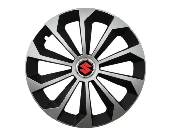 Set 4 capace roti Fame Gri-Negru cu inel R14, pentru gama auto Suzuki