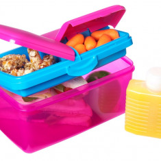 Cutie alimente din plastic 3 comp+sticluta apa Sistema Lunch Box Quaddie 2L