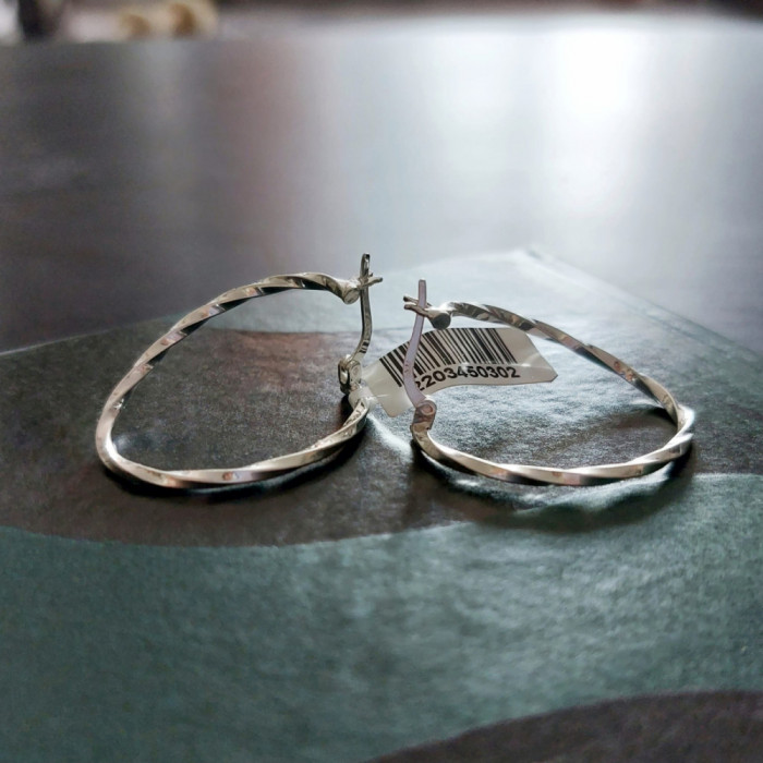 Cercei ovali din argint Asymetric spiral - lungime 3 cm