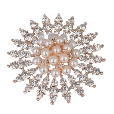 Brosa dama eleganta, Elegant Pearls, model perle acrilice si pietricele, auriu foto