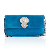 Cumpara ieftin Poseta Piele Intoarsa Aurora Ocean Blue, Dama, Clutch, Umăr, Crossbody, Lant Reglabil, Handmade Grecia