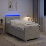 Cumpara ieftin Pat box spring cu saltea si LED Gri deschis 80 x 200 cm Catifea