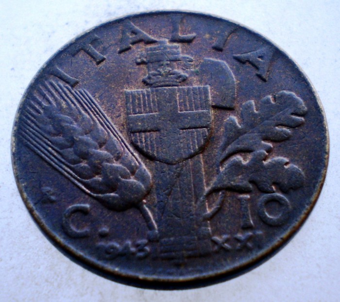 1.725 ITALIA WWII VITTORIO EMANUELE III 10 CENTESIMI 1943 R