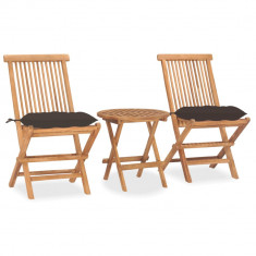 Set mobilier exterior pliabil cu perne, 3 piese, lemn masiv tec