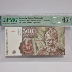 BANCNOTA UNC 500 LEI 1991 APRILIE GRADATA PMG 67 EPQ