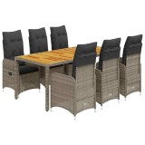 Cumpara ieftin Set bistro de gradina cu perne, 7 piese, gri, poliratan
