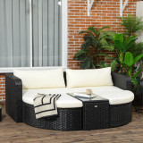 Set mobilier pentru gradina 5 bucati, 2 fotolii cu 2 suporturi pentru picioare, din ratan PE si masuta din sticla, negru, Outsunny