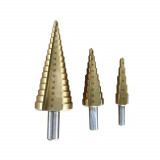 Set 3 x Burghiu Conic Metal In Trepte, Spiral Conic 4-32 mm