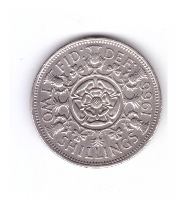 Moneda Anglia 2 shilling / 2 shillings 1966, stare foarte buna, curata foto