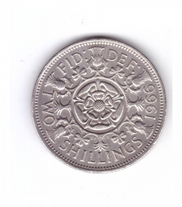 Moneda Anglia 2 shilling / 2 shillings 1966, stare foarte buna, curata