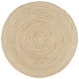 Covor lucrat manual cu model spiralat, alb, 90 cm, iută