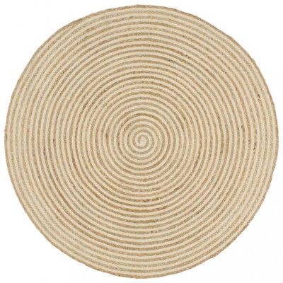 Covor lucrat manual cu model spiralat, alb, 90 cm, iută foto