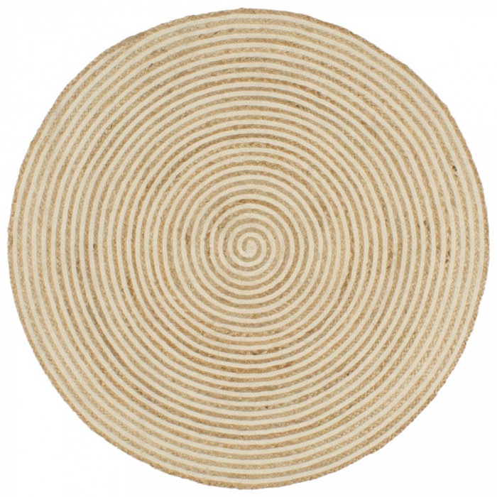 Covor lucrat manual cu model spiralat, alb, 90 cm, iuta GartenMobel Dekor