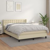 vidaXL Pat box spring cu saltea, crem, 140x190 cm, piele ecologică 3130777