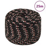 VidaXL Fr&acirc;nghie de barcă, negru, 14 mm, 25 m, polipropilenă