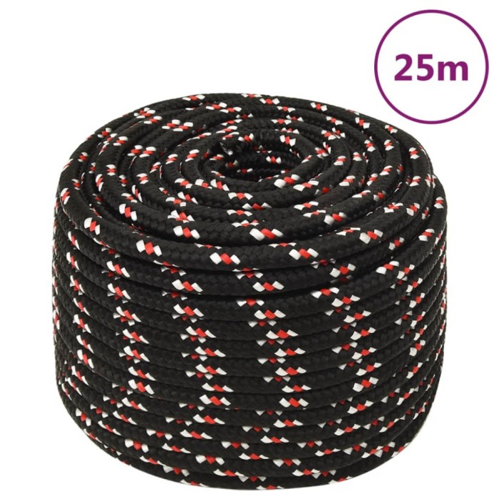 vidaXL Fr&acirc;nghie de barcă, negru, 14 mm, 25 m, polipropilenă