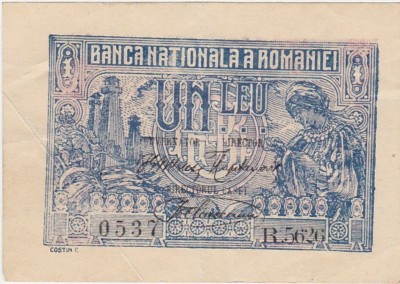 ROMANIA 1 LEU 1920 F varianta de culoare foto