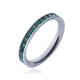 Inel din oțel chirurgical - zirconii rotunde verzi - Marime inel: 49