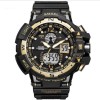 Ceas Barbatesc Sport Smael Gold, Dual Time, Alarma, Cronometru, Digital Analog, Negru Auriu, Curea Silicon, Rezistent Apa