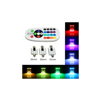 Set 2 becuri Sofit 39mm RGB cu telecomanda 6 LED SMD 5050 RGB 12V foto