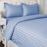 Cumpara ieftin Lenjerie de pat pentru o persoana cu husa de perna dreptunghiulara, Elegance, damasc, dunga 1 cm 130 g/mp, Albastru, bumbac 100%