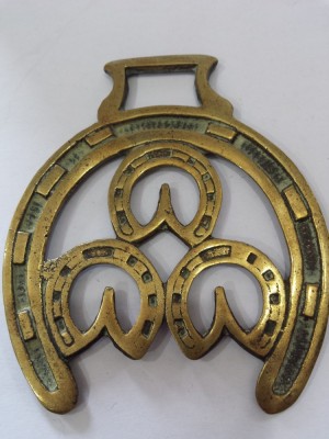 Decoratiune sa / Harnasament/ Piesa decorativa veche din bronz- motive echitatie si vanatoare foto
