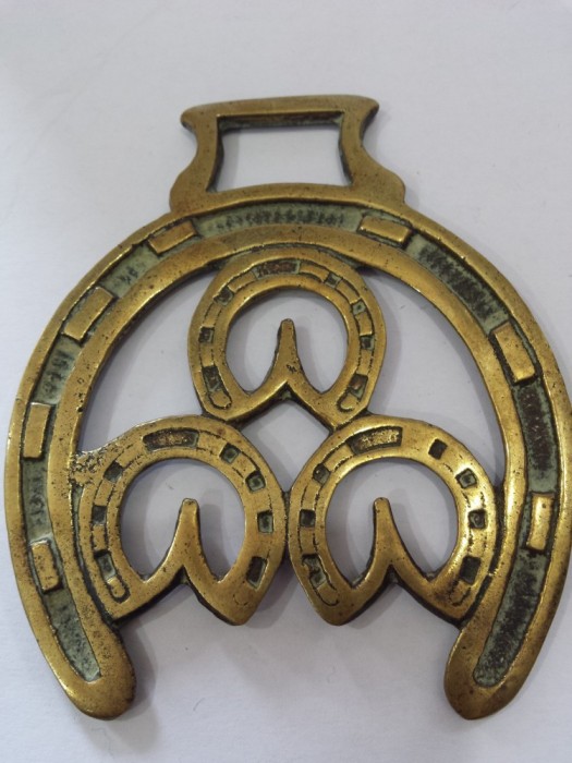 Decoratiune sa / Harnasament/ Piesa decorativa veche din bronz- motive echitatie si vanatoare