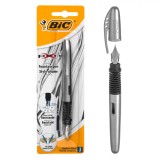 Stilou BIC, PX7, Corp Argintiu și Negru, Rezervă Cerneală Albastră
