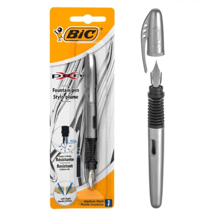 Stilou BIC, PX7, Corp Argintiu și Negru, Rezervă Cerneală Albastră