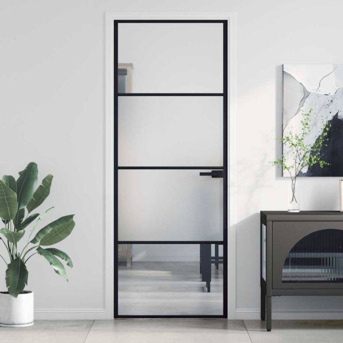 vidaXL Ușă de interior negru 76x201,5 cm sticlă securiz./aluminiu slim 155116