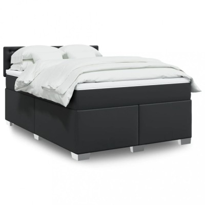 vidaXL Pat box spring cu saltea, negru, 140x190 cm, piele ecologică 3286120 foto