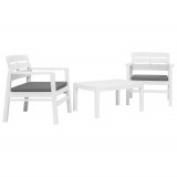 Set mobilier de grădină, 3 piese, alb, plastic, vidaXL