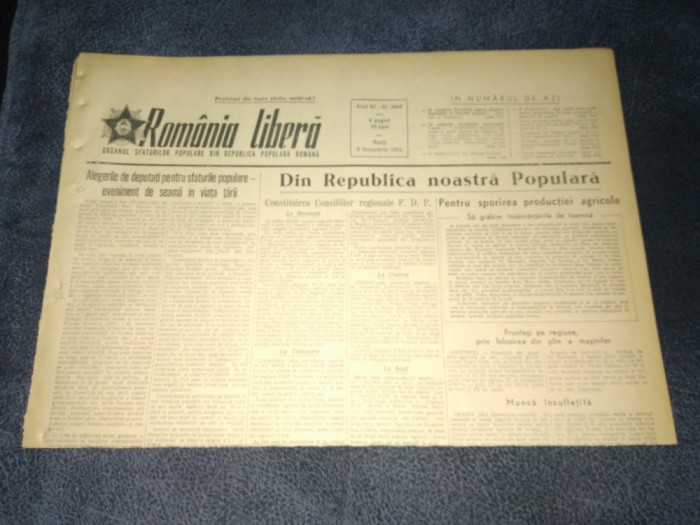 ZIARUL ROMANIA LIBERA 6 OCTOMBRIE 1953