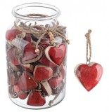 Set 60 ornamente brad Inimioare lemn rosu natur 5x6 cm