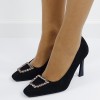 Pantofi negri cu toc comod si brosa 1748 03, 36, 38 - 41, Negru