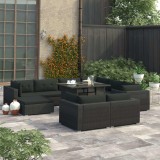 vidaXL Set mobilier de grădină cu perne, 10 piese, negru, poliratan
