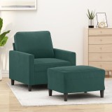 vidaXL Fotoliu canapea cu taburet, verde &icirc;nchis, 60 cm, catifea