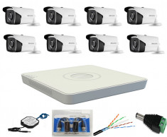 Kit 8 camere supraveghere Turbo HD 2MP HikVision + DVR 8 canale Full HD HikVision + Surse + Cablu + Mufe foto