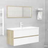 Set mobilier de baie, alb și stejar sonoma, lemn prelucrat