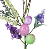Crenguță decorativă de Paște cu ouă colorate și flori de lavandă, 43 cm, CMCLASS