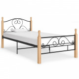 Cadru de pat, negru, 90x200 cm, metal, Cires, Dublu, Cu polite semirotunde, vidaXL