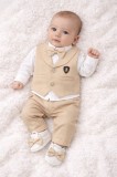 Set bej Babylia Tuxedo elegant pentru baieti, costum complet cu vesta, camasa
