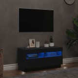 vidaXL Comodă TV cu lumini LED, negru, 80x35x40 cm