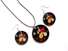 set bijuterii lemn cu flori 40684