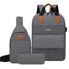 Rucsac practic Pufo Backpack cu port incarcare USB, borseta si penar inclus, 40 x 30 cm, gri foto