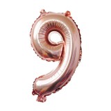 Balon din folie flippy, cifra 9, 81 cm, pentru aer sau heliu, bulk, roz auriu