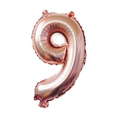 Balon din folie flippy, cifra 9, 81 cm, pentru aer sau heliu, bulk, roz auriu foto