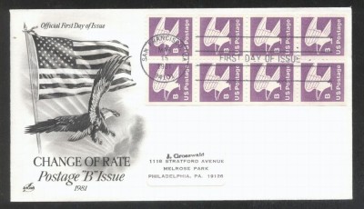 United States 1981 Eagle x 8, Mi.1457d, FDC K.239 foto