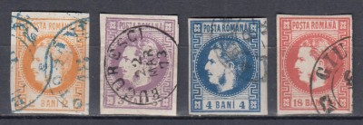 ROMANIA 1868 LP 21 LP 22 LP 23 LP 24 REGELE CAROL I CU FAVORITI EMISIUNEA a II-a SERIE STAMPILATA foto