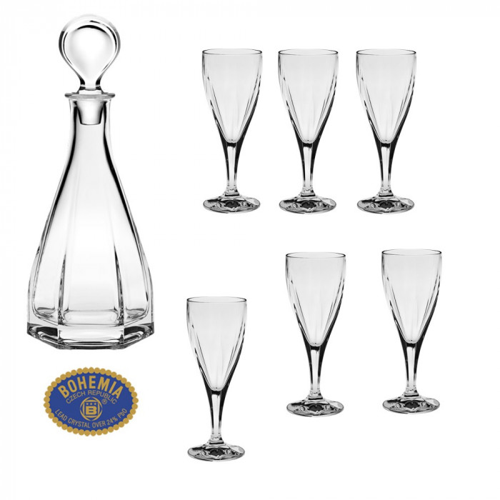 Set de 7 piese: 6 pahare de vin si carafa Victoria &amp;#8211; Cristal Bohemia COD: 859